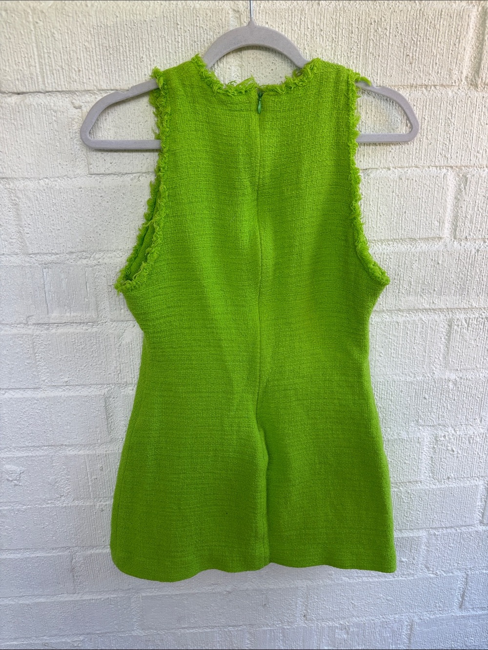 Zara Weaved Tweed Green Sleeveless Gold Double-Button Mini Dress sz L - Picture 8 of 8